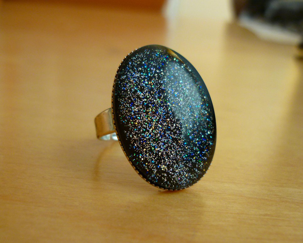 Mega Glitzer Ring Sternstaub funkelt Glimmer Holo Hlogramm Schimmer schwarz bunt