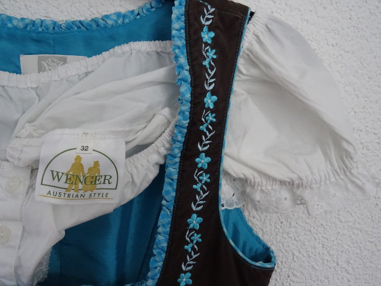 Mini-Dirndl Spieth & Wensky Gr. 32 XS braun türkis Carmen-Bluse