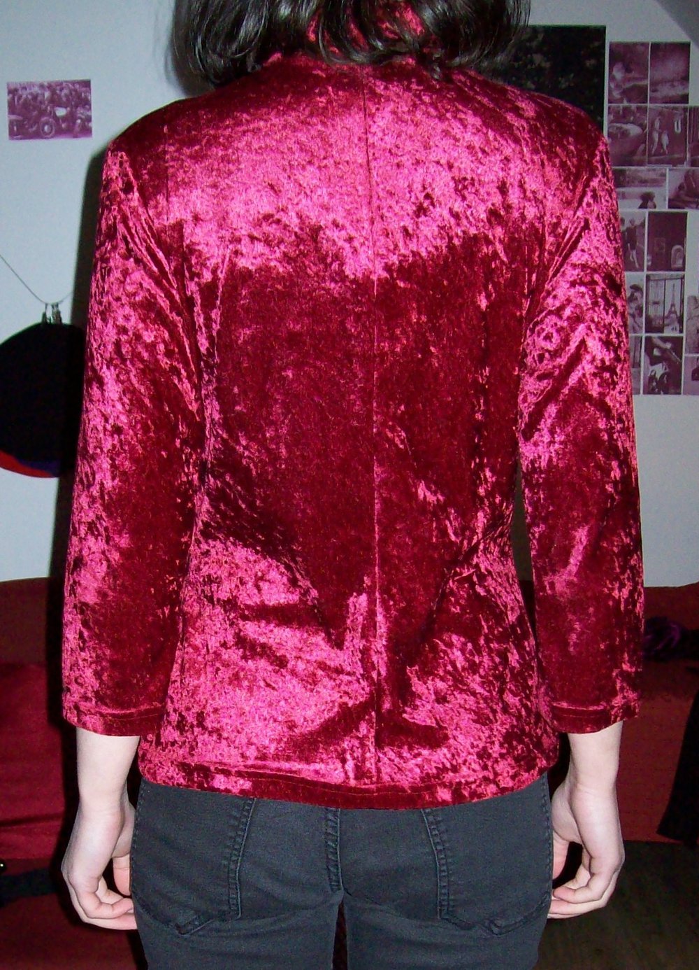 knallrotes scharlachrotes rotes hochgeschlossenes Oberteil Shirt Rollkragen Turtleneck Samt Pannesamt Dreiviertelärmel 34 36 38