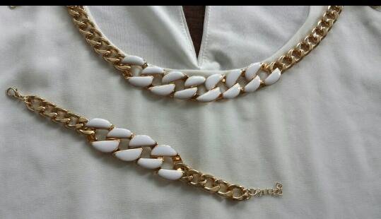 Schmuckset Kette Armband goldfarben/weiß