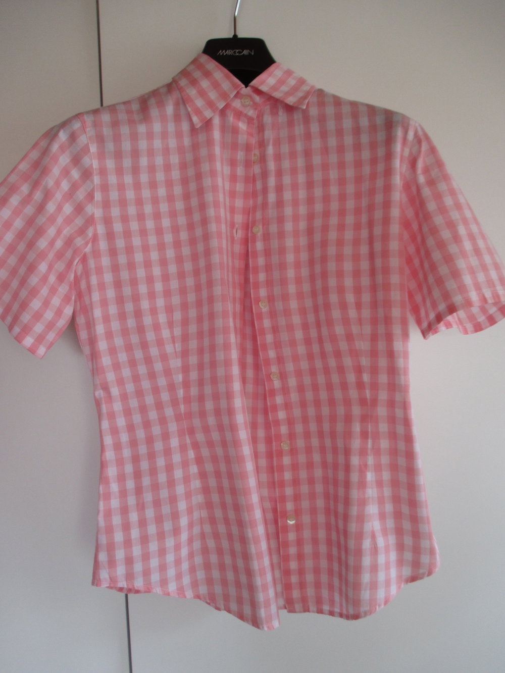 Kurzarmbluse , Trachtenbluse, rosa-weiß kariert, Gr. 36