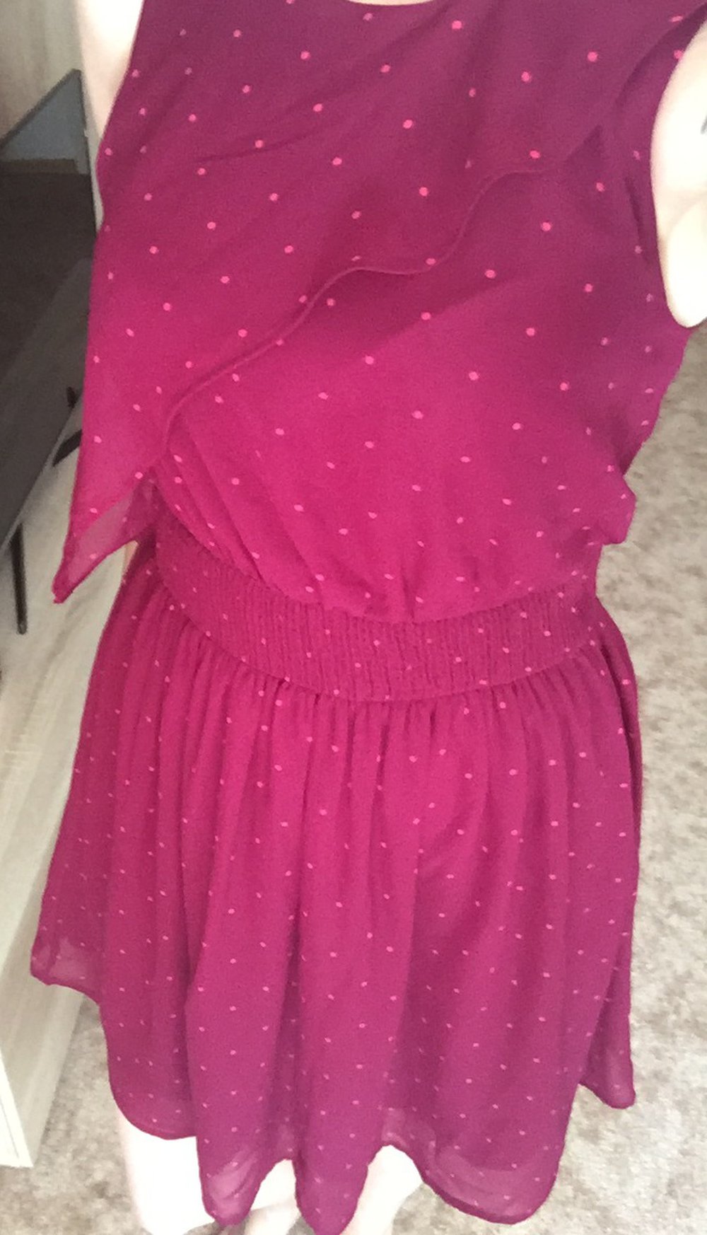 Vera Moda, Kleid, Rüsschen, gepunktet, S dunkelrot