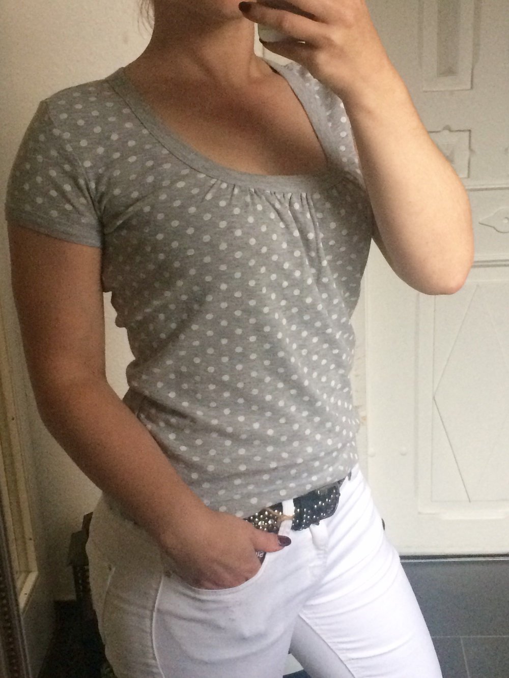 FlashLights T-Shirt Dots Punkte Polka grau weiß Gr. M