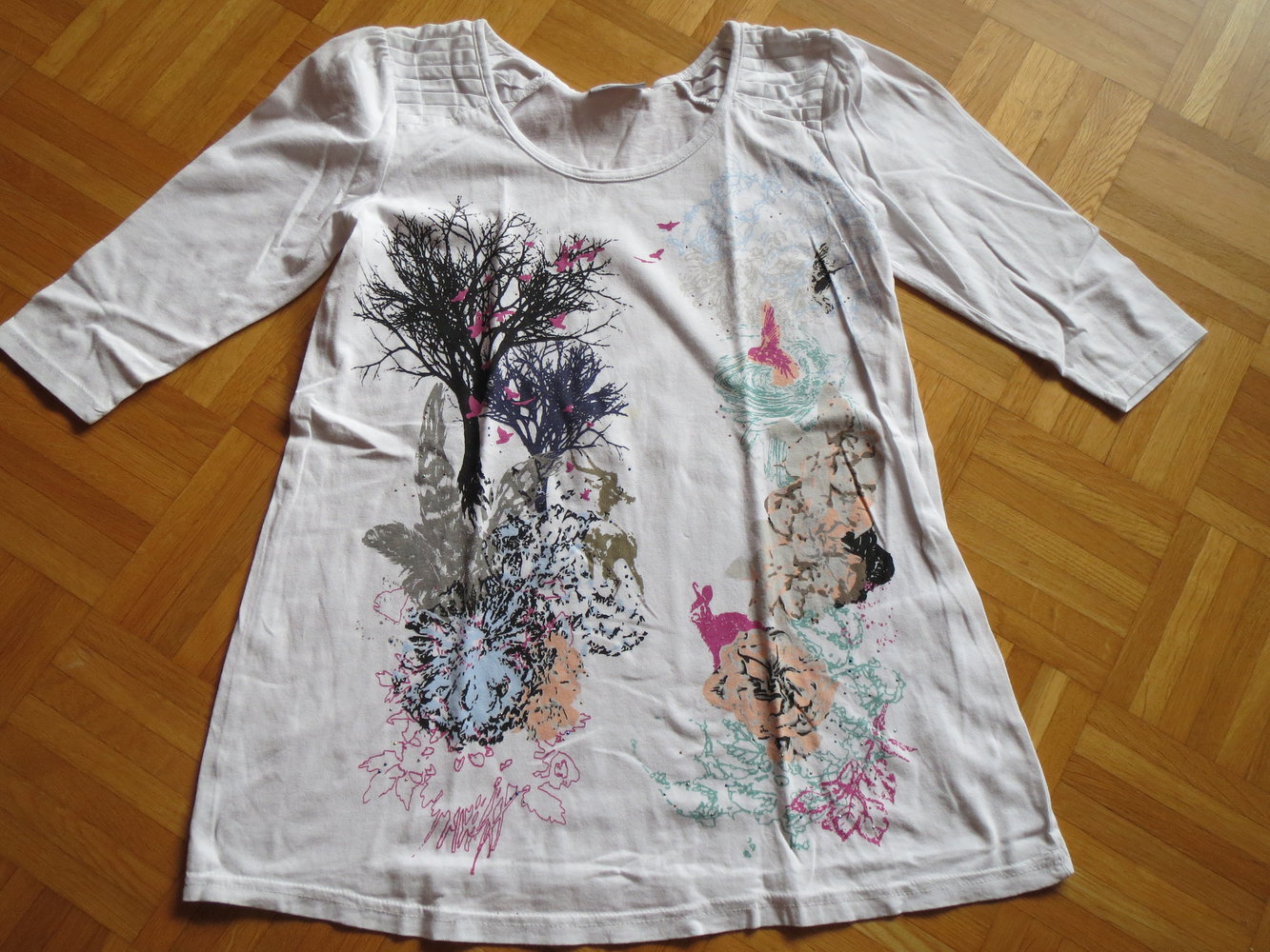 Shirt, Longshirt, Gr.36/38, wieß-bunt