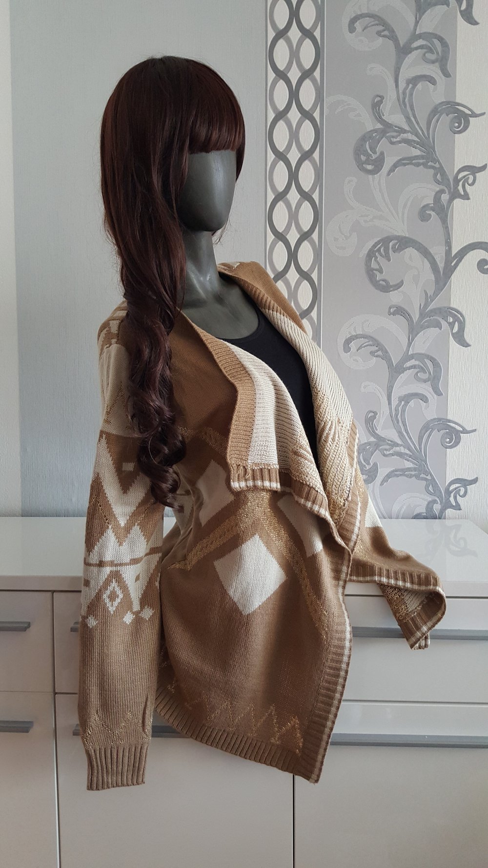 Azteken Cardigan Jacke Strick ocker gold Uni M L  38 40