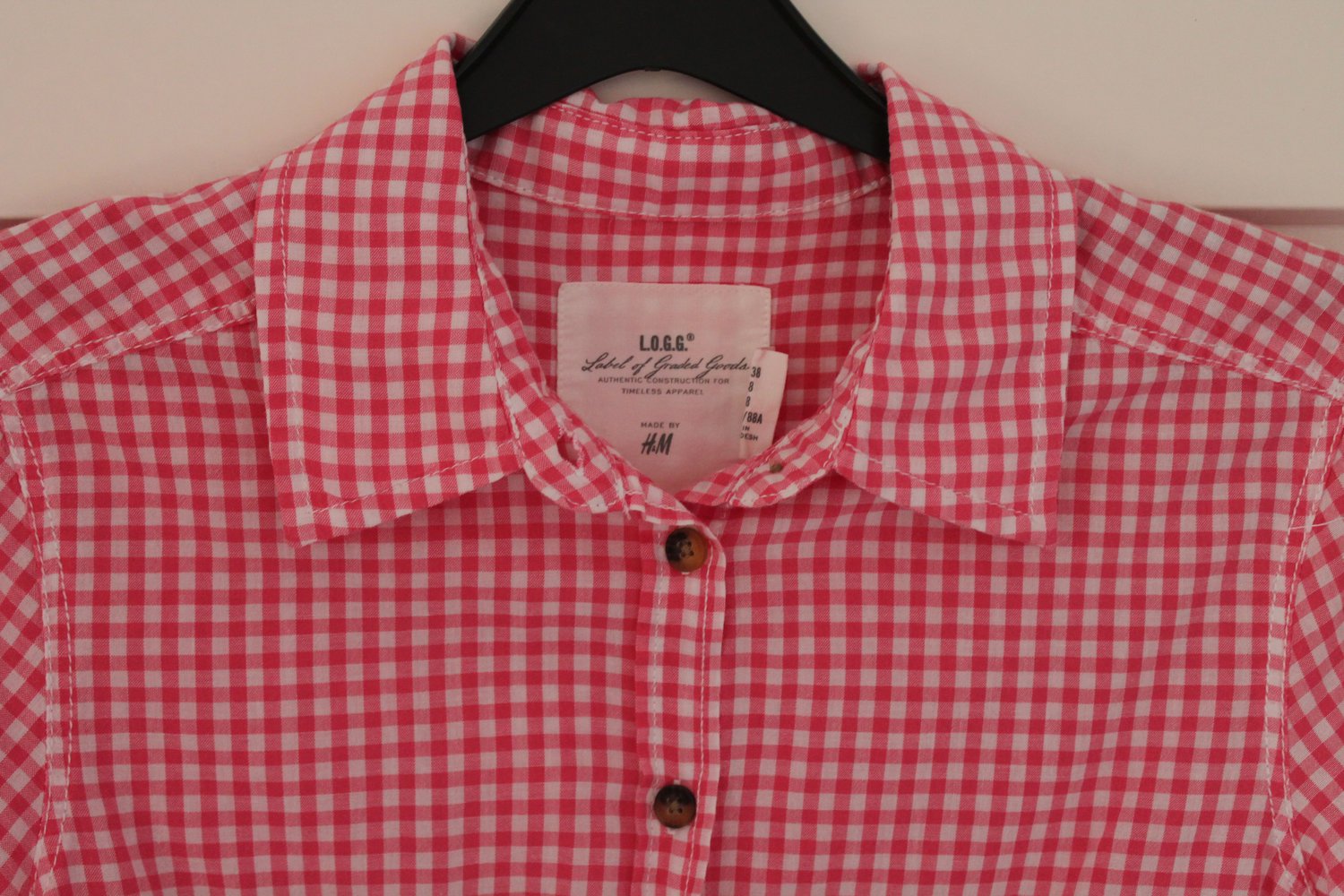 Bluse, pink / rosa, Karo / kariert, kurzarm, H&M, 38