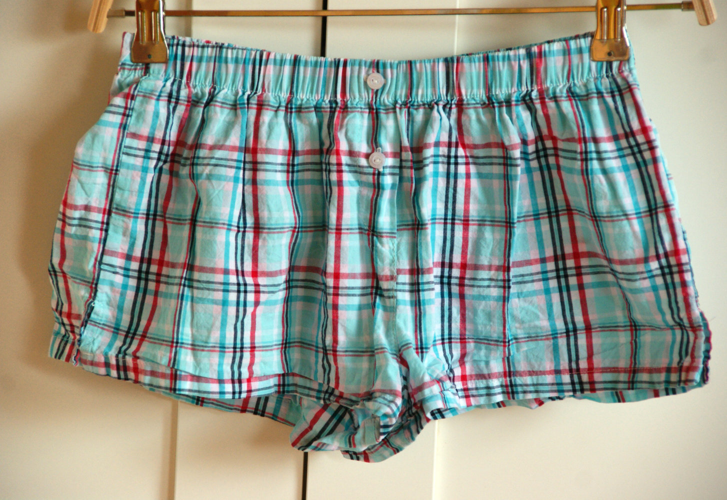 Blau/rot/schwarz karierte Boxershorts Damen von Manguun