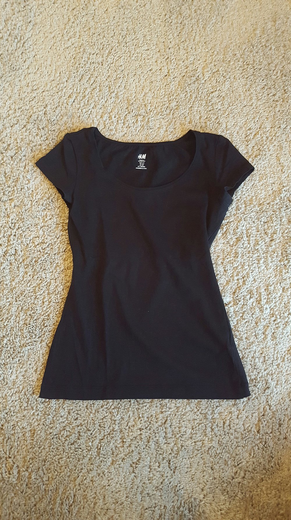 H&M Basic Shirt Stretch Kurzarm Schwarz XS