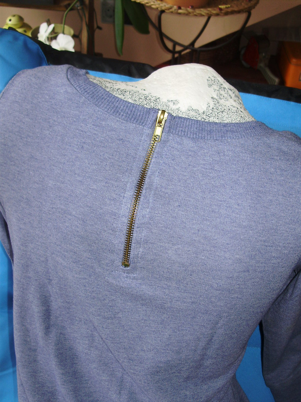 Review Sweat leicht jeansblau 7/8 Arme weiter Rundausschnitt XS S