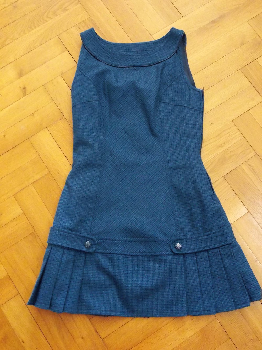 Kleid S 36/38 türkis schwarz Business Schulmädchen Faltenkleid Faltenrock Orsay karo kariert Minikleid
