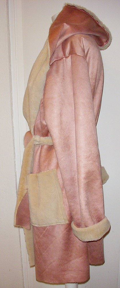 Fake Fur Mantel 36 38 40 altrosa rosa Kapuze lang