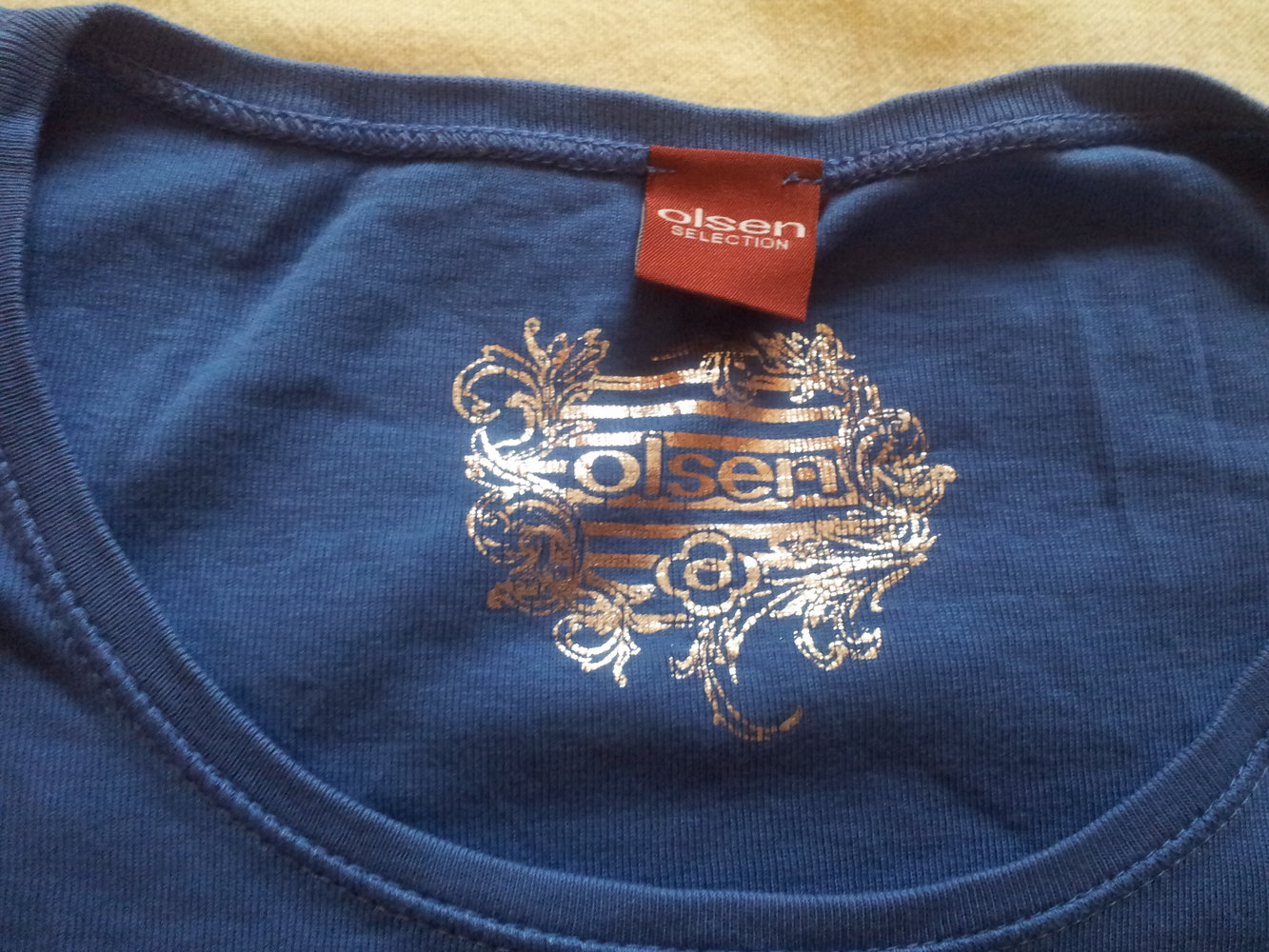  Top 3/4 Ärmel Olsen blau Strass