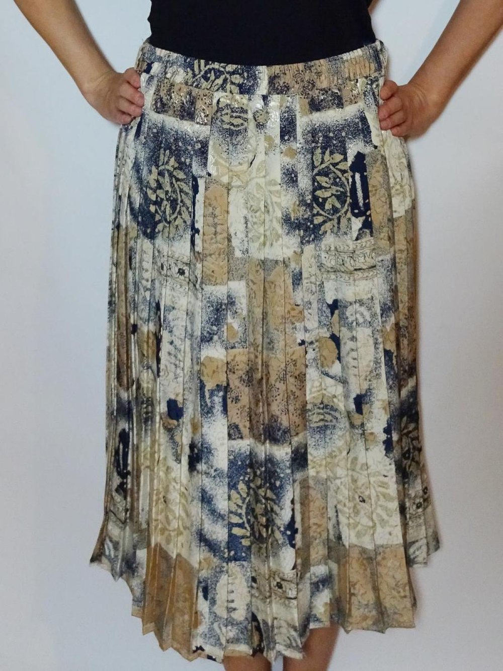 Faltenrock True Vintage Erdtöne 90er Midirock Gr. L Gr. 44