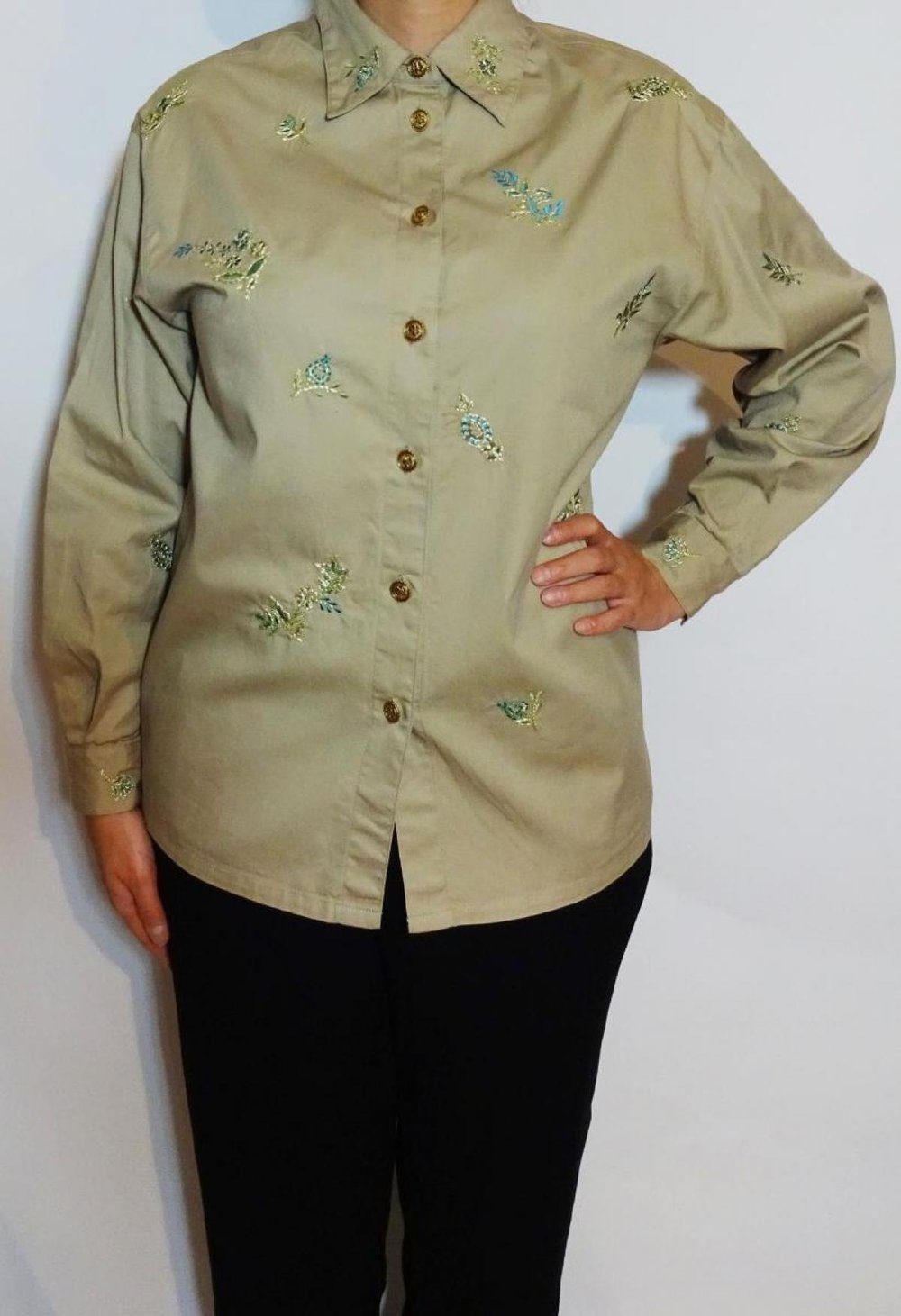 Hemdbluse Khaki Safari Vintage 80er Gr. M