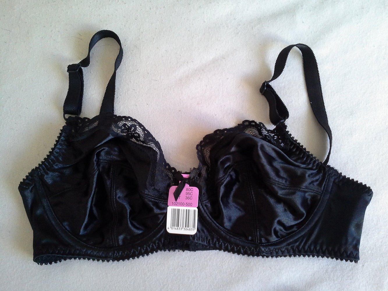 schwarzer BH, 80C, glänzend schwarz mit Spitze, Neuware