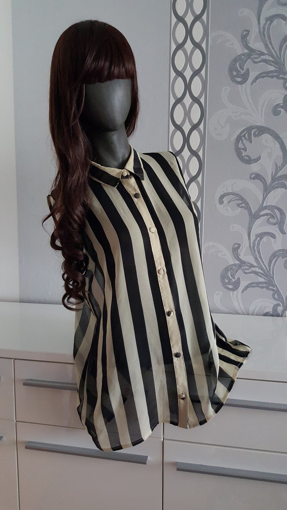 Schwarz weiß gestreiftes Oberteil Hipster ausgez. 14 38 40 L XL