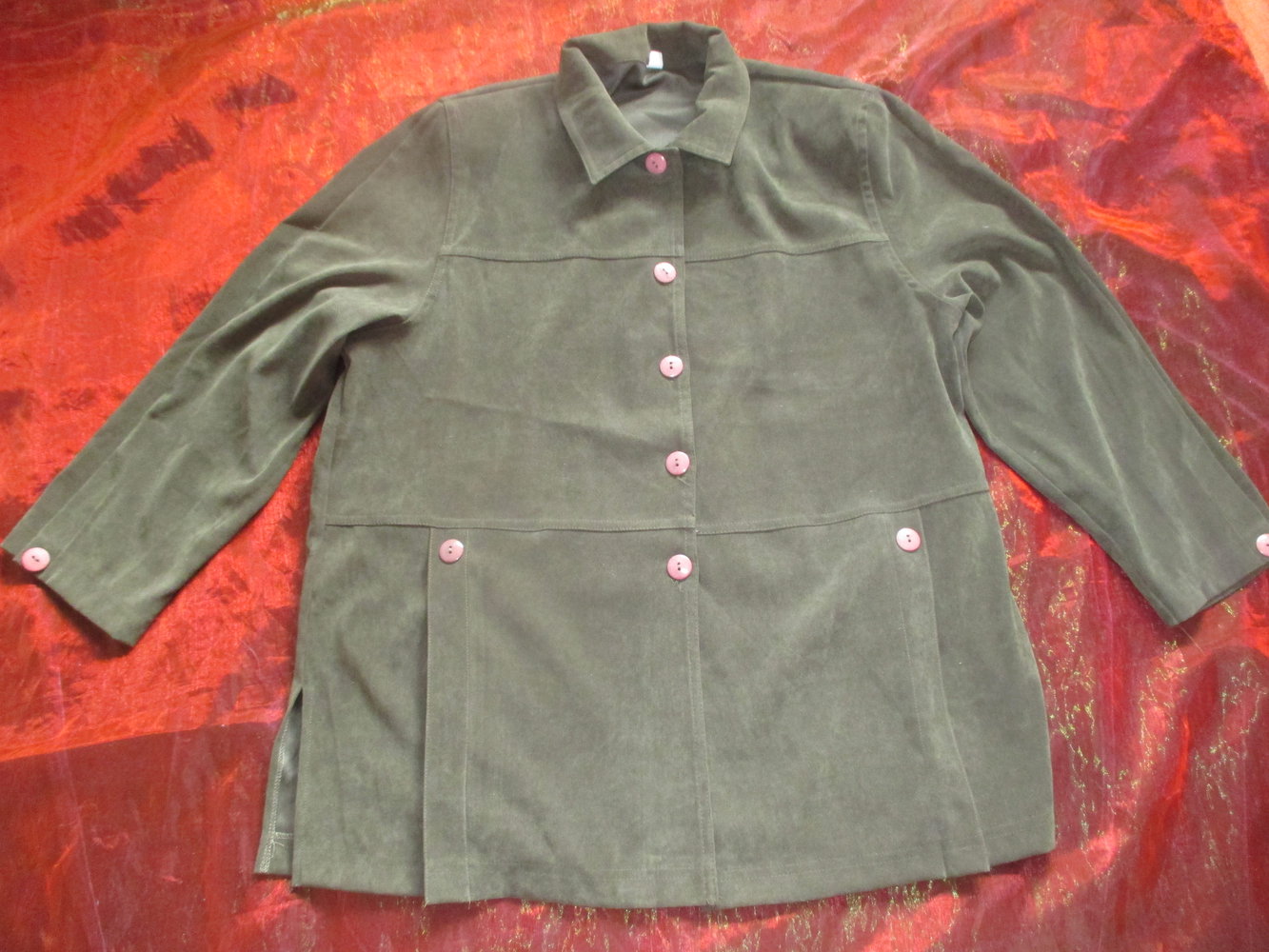 NEU* VINTAGE * Alcantara * Samt * Velours * Leder * Jacke oder Hemd- Bluse Gr. 44- 48/ L- XL, Oversize * moos- oliv * kahki- grün