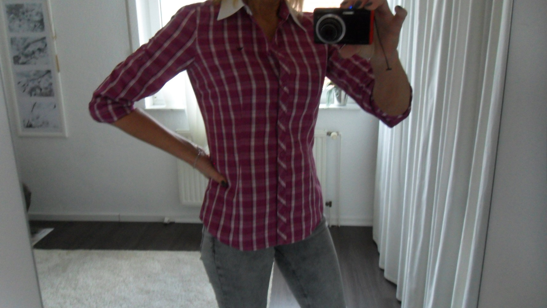 Esprit - Karobluse - 36 - Super- Zustand - karierte Bluse - Pink-Töne mit weißem Kragen