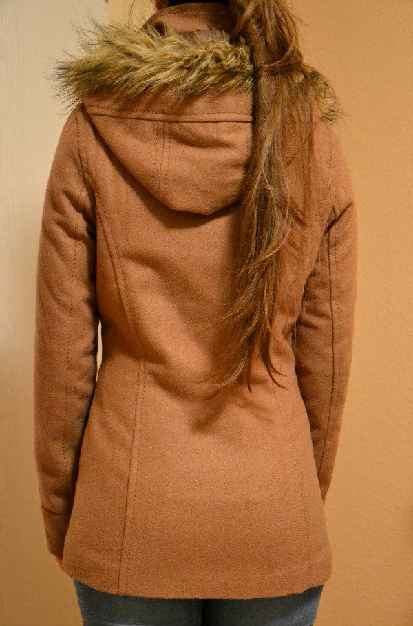 Schöner beiger brauner Dufflecoat Mantel Übergangsjacke H&M 34 XS mit Fellkapuze cognac