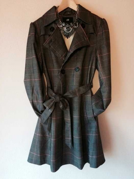 Braun pink karierter Trenchcoat H&M