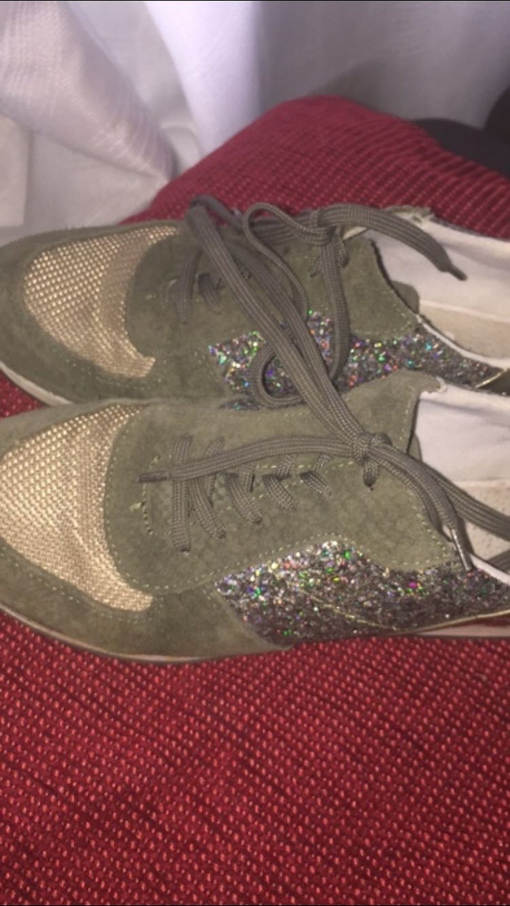 Khaki Schuhe mit Glitzer  oxmox cool Style Trendy Sneaker 