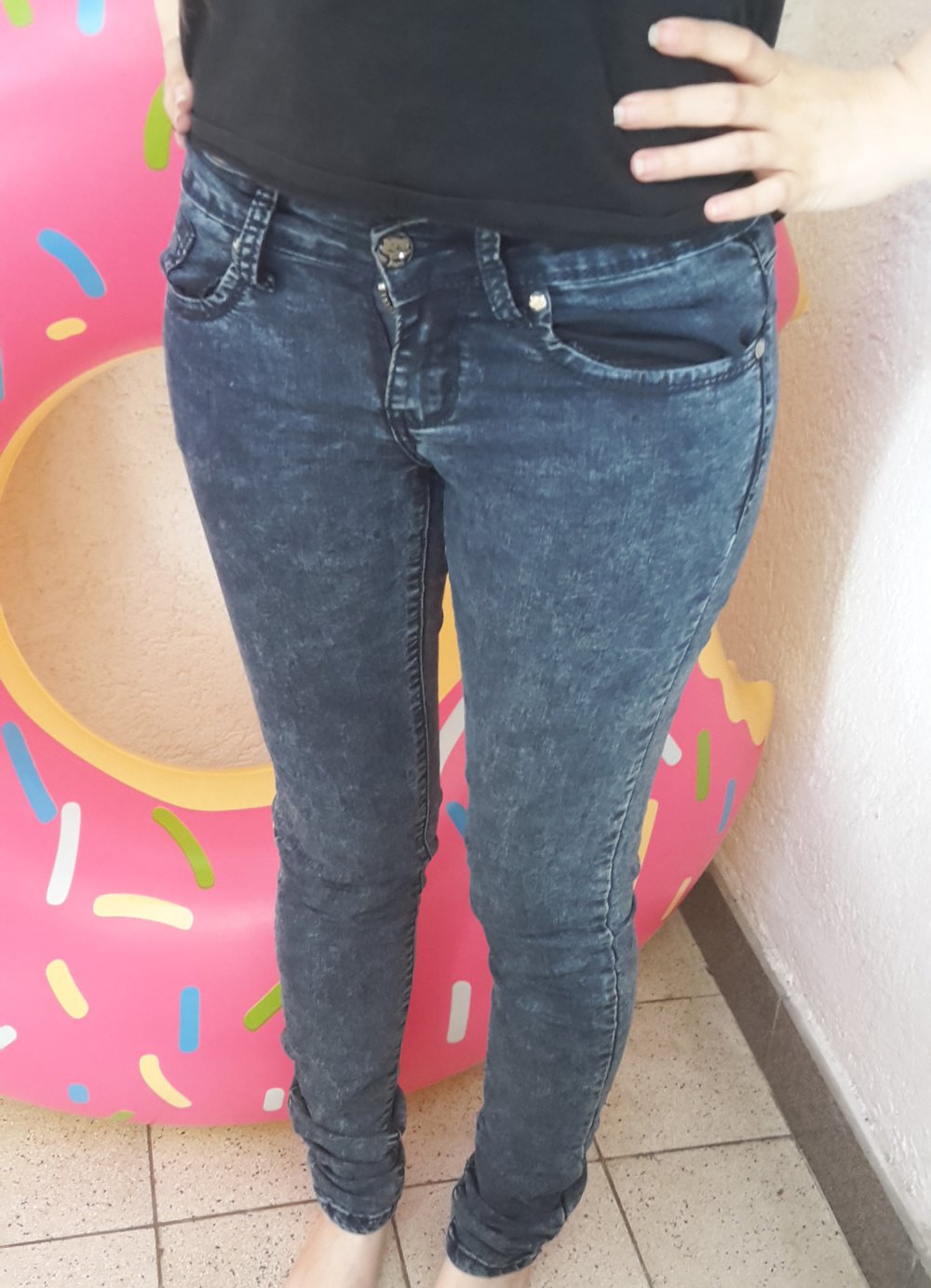 Dunkelblau Mellierte Jeans