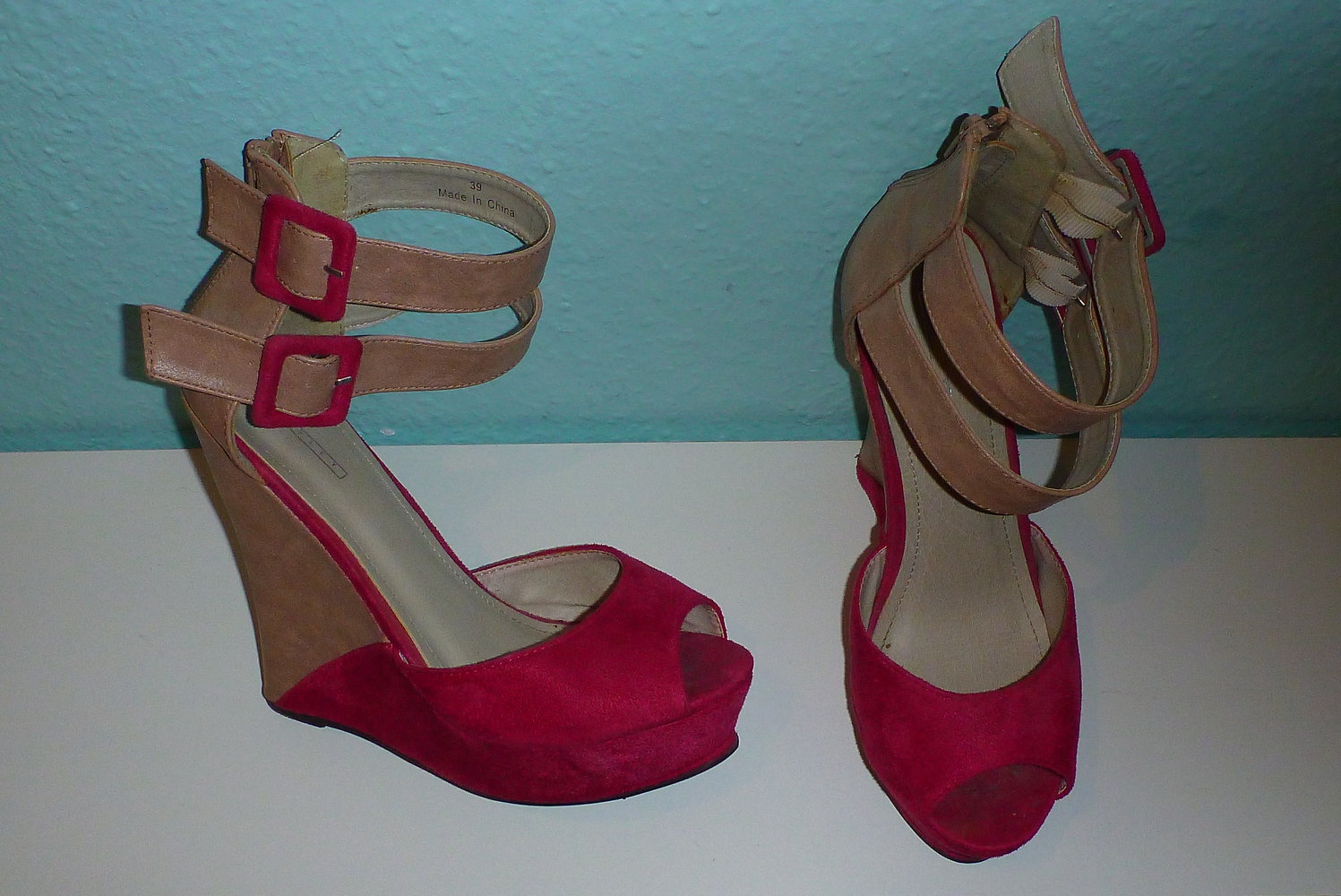 Sisley Wedges Gr. 39 / 40 Keilabsatz  pink / beige, neuwertig