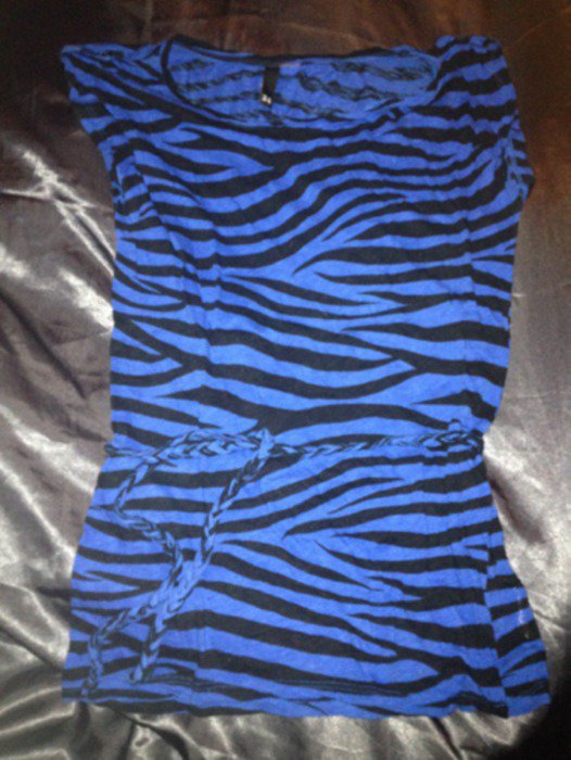 blau schwarz Tiger Shirt mit Gürtel tailliert H&M Größe XS/S