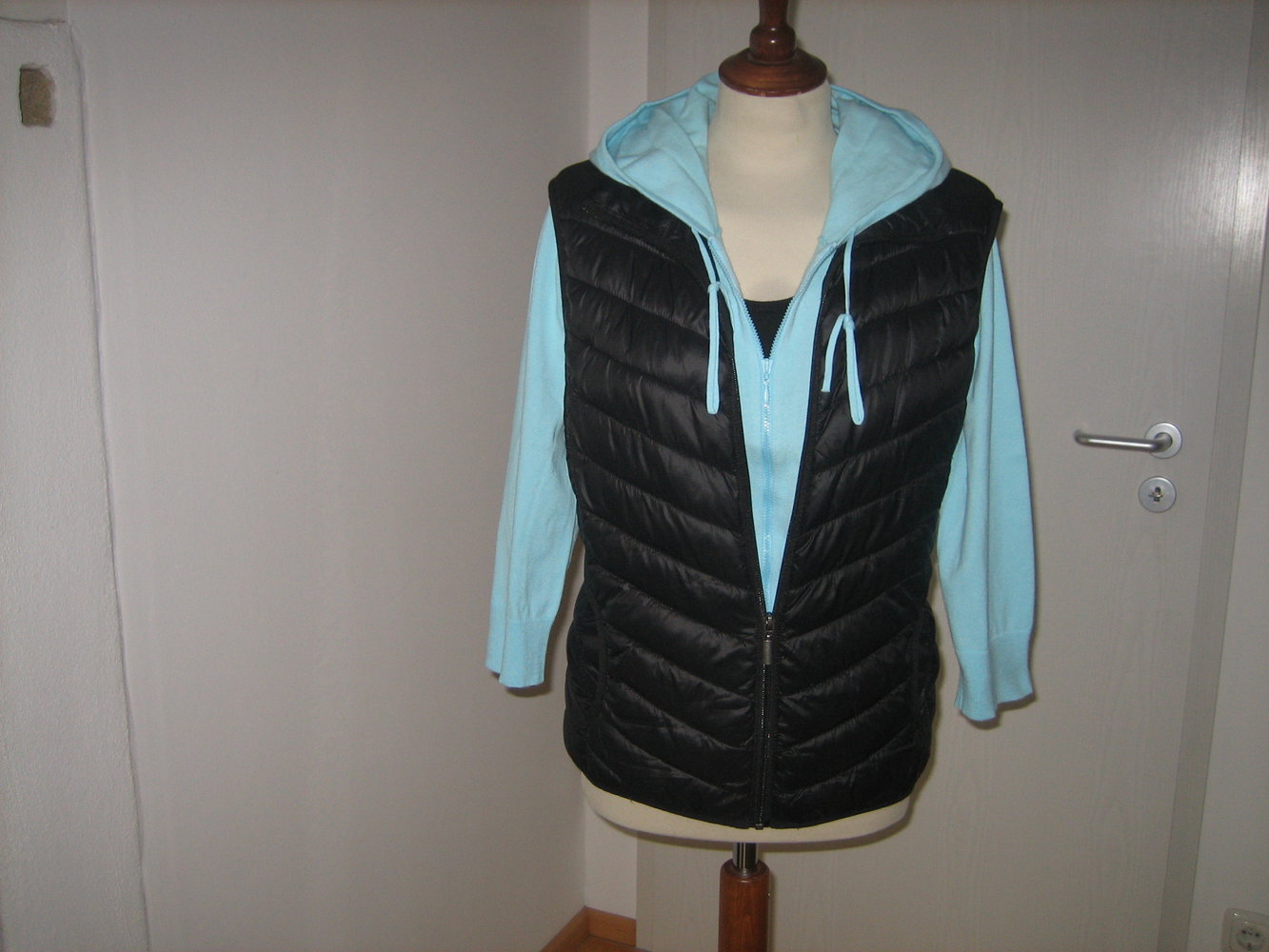 Süße Strick-Jacke m. Kapuze Gr. 42, 3/4-ärmlig, frisches Türkis - superangenehm!