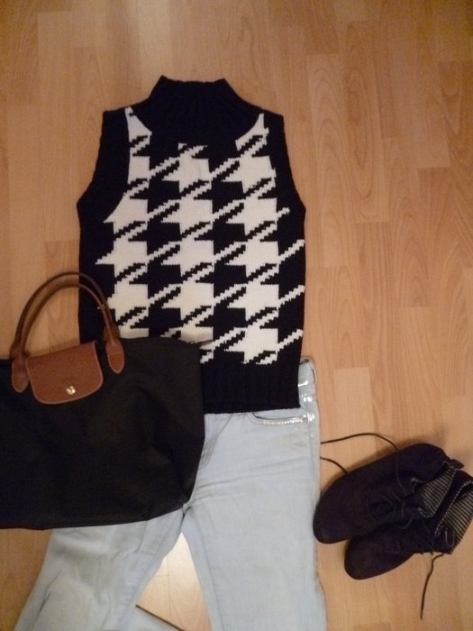 Benetton Pullunder Pulli schwarz weiß Wolle