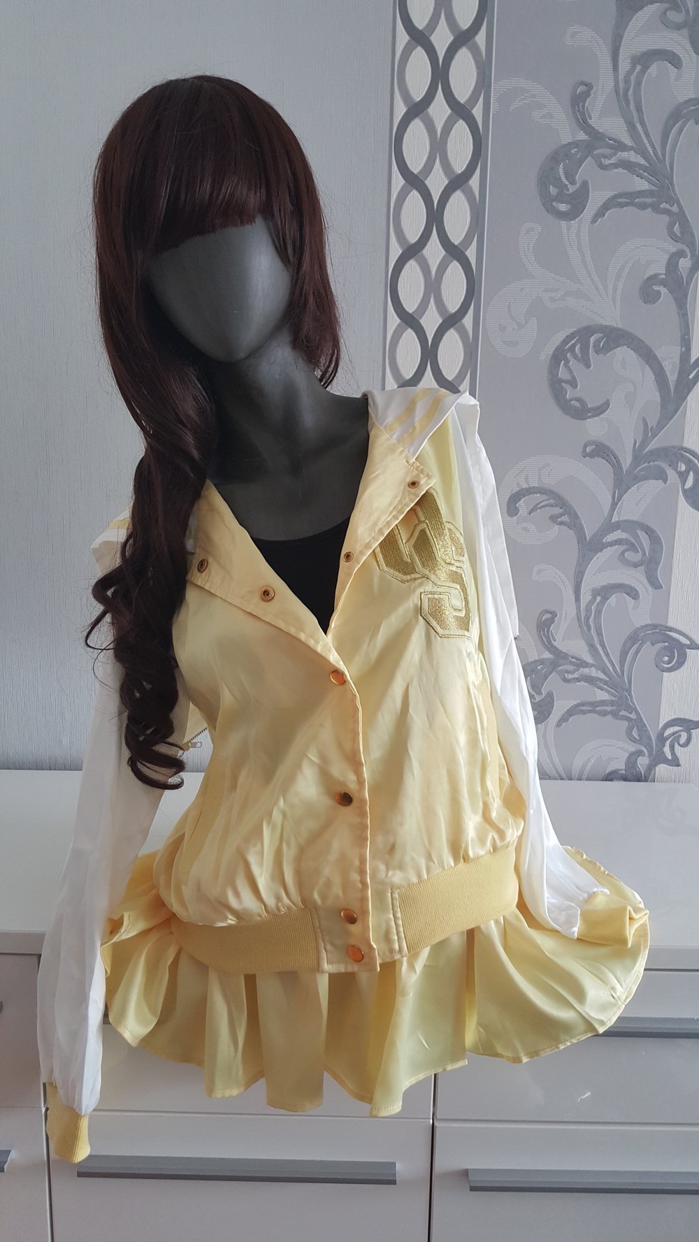 Sailor Letterman Jacke mit Rock Hose Yankee USA Lolita Cosplay Gelb Weiß S 36 / M 38