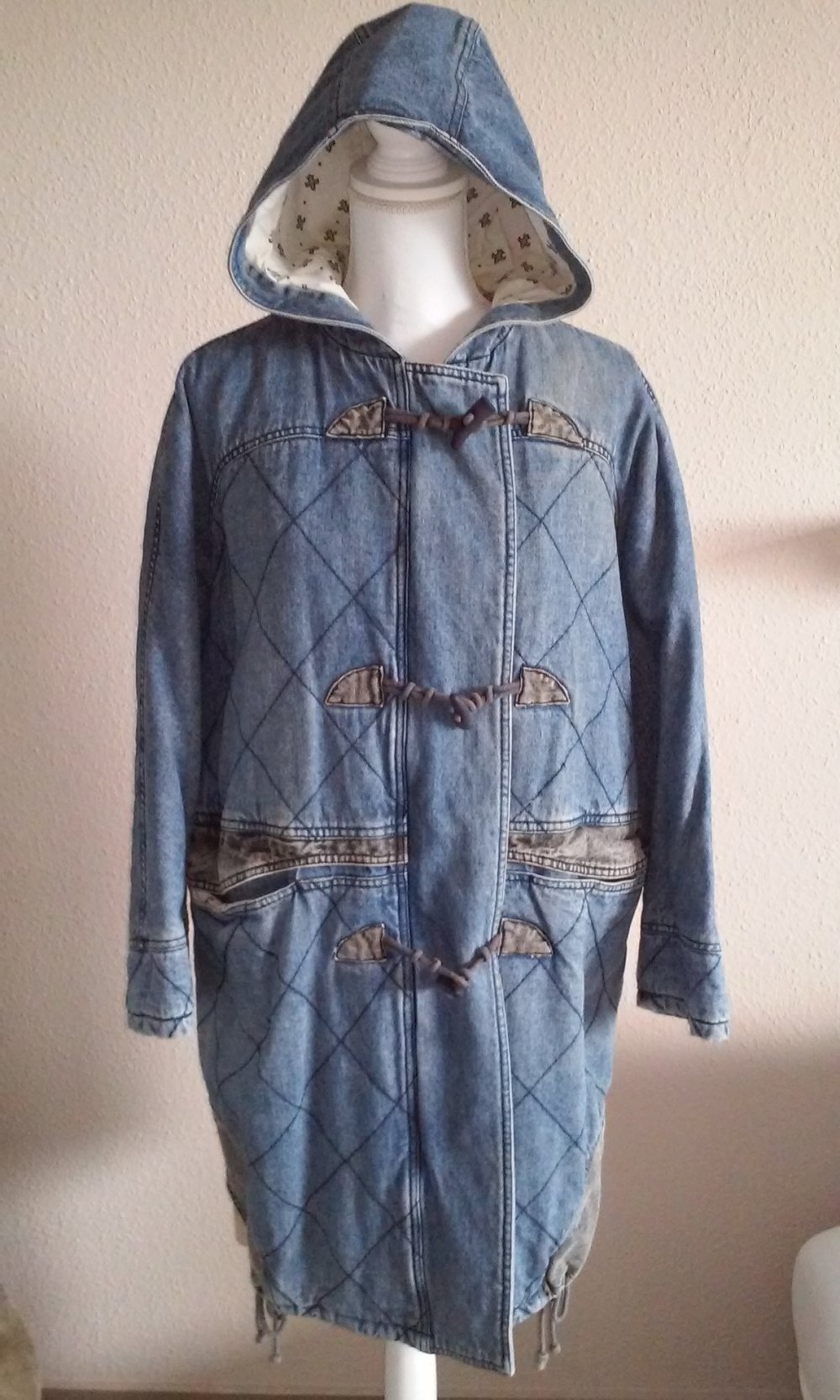 Jeansmantel Jeansparka Damen Parka Mantel Jacke Kapuzenjacke wattiert  vintage