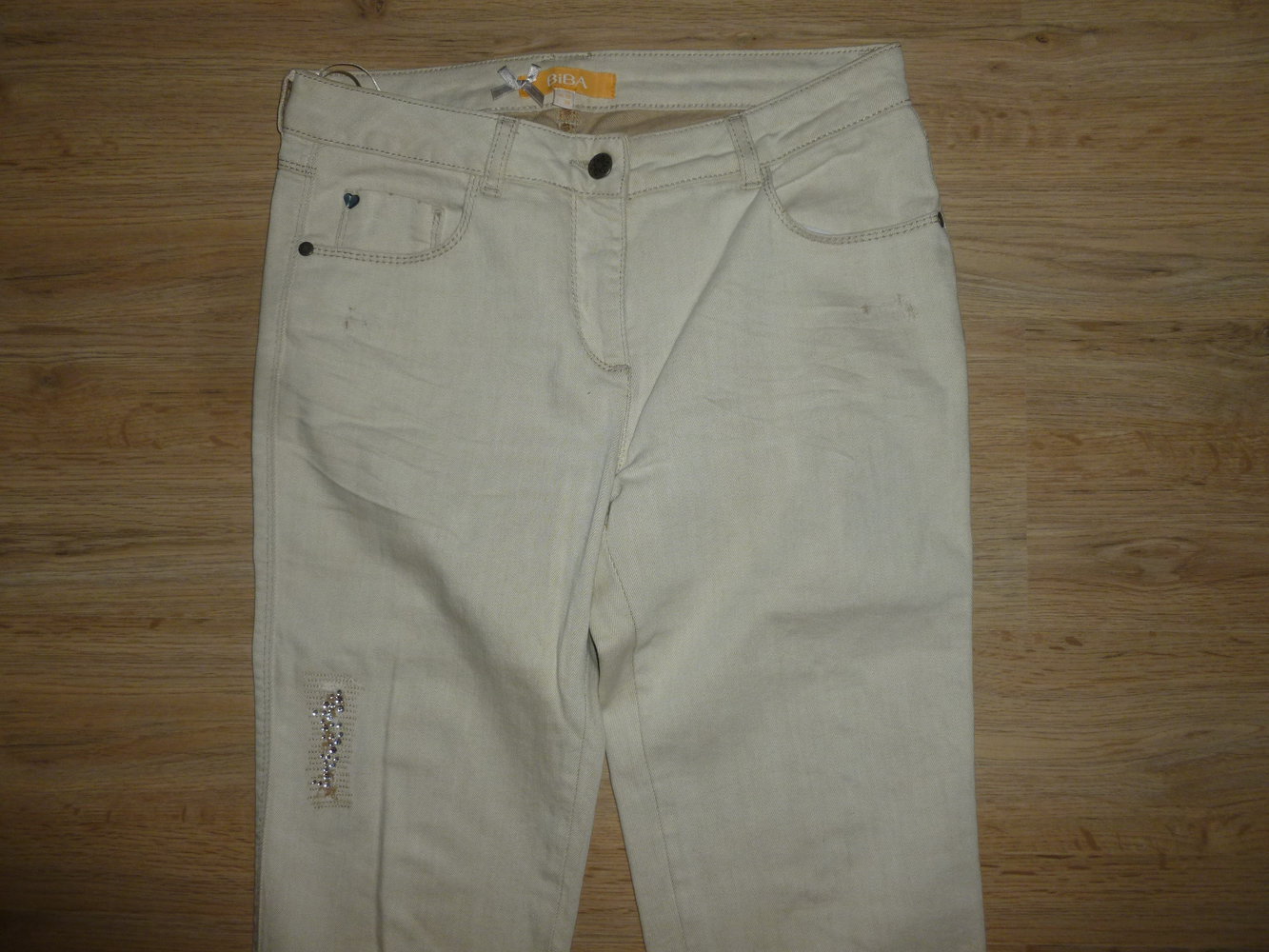 Hose Jeans beige Biba Crisca Pailletten