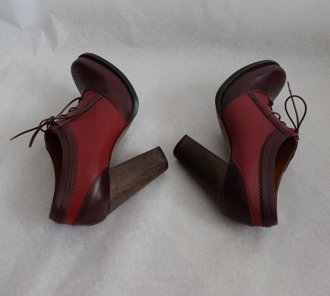 Paul Smith Red Harlow Damen Pumps mit Block Absatz aus Leder Rot / Braun in 38,5