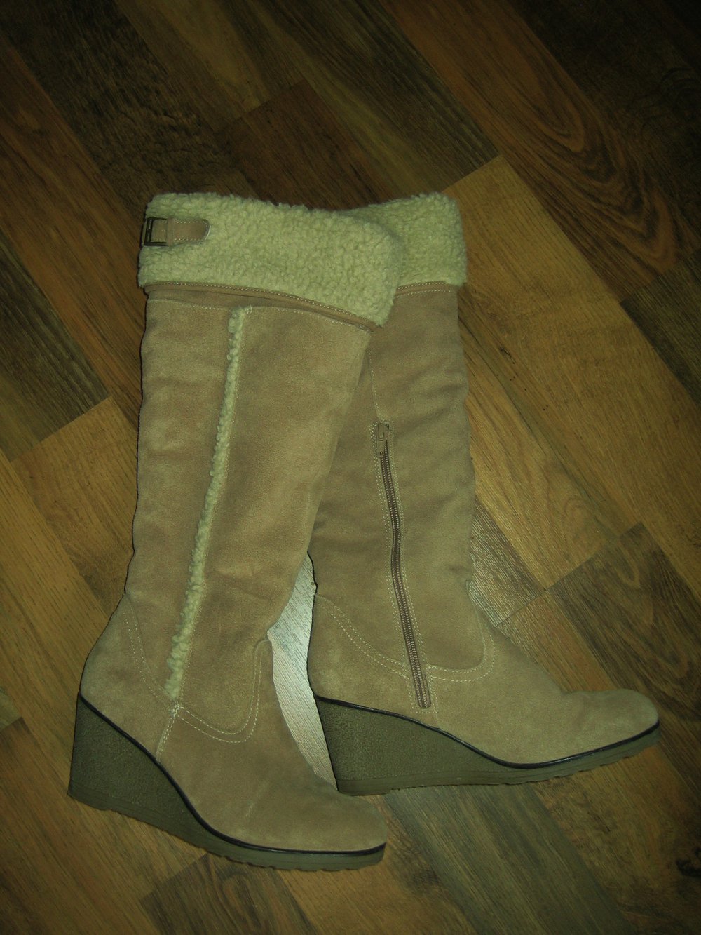 Wildleder Stiefel mit Fell Keilabsatz