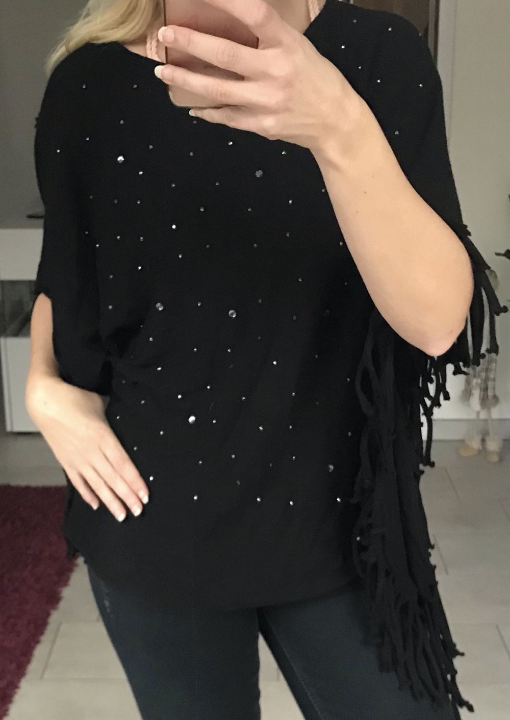 NEU - Poncho mit Strass von Melrose, schwarz, Silber, Party, mit Etikett, mit Fransen, Uni