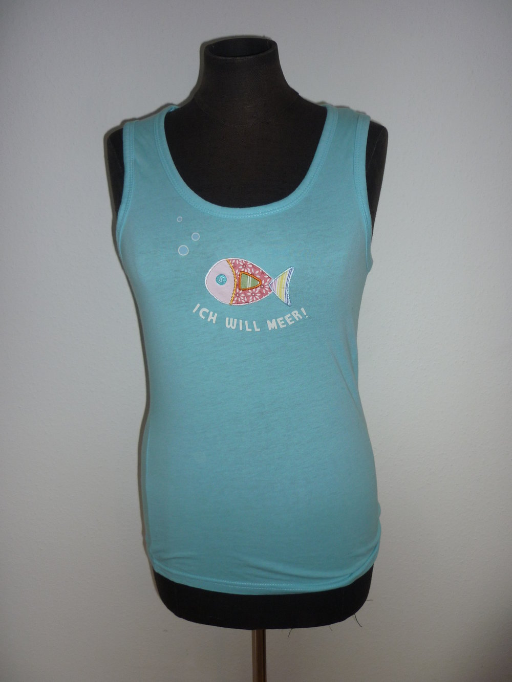 Adelheid Tanktop Ich will Meer Fisch hellblau Größe M 36