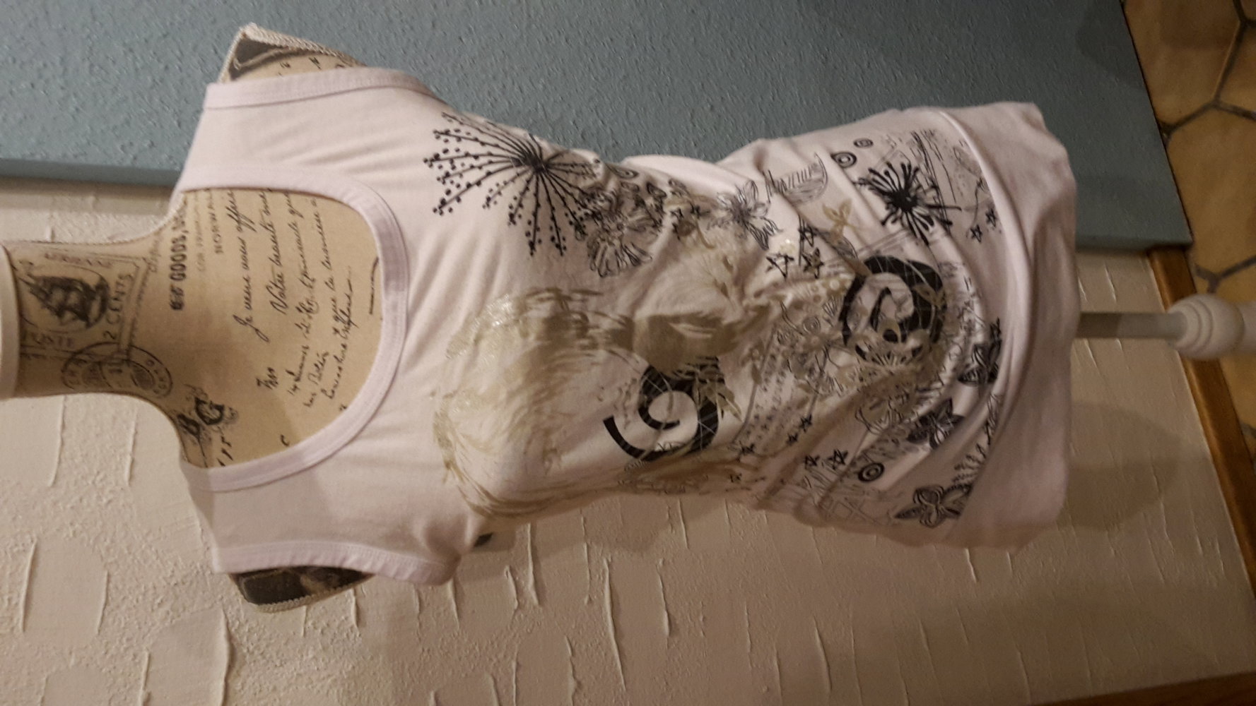 weißes Top silber schwarz glitzer Druck gr.36/S Rückenausschnitt!