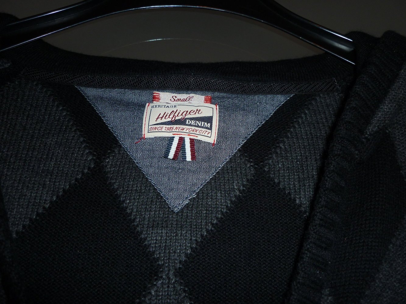 Tommy Hilfiger Denim Strickpullover Hoodie Kapuzenpullover schwarz grau Rauten Größe XS 34