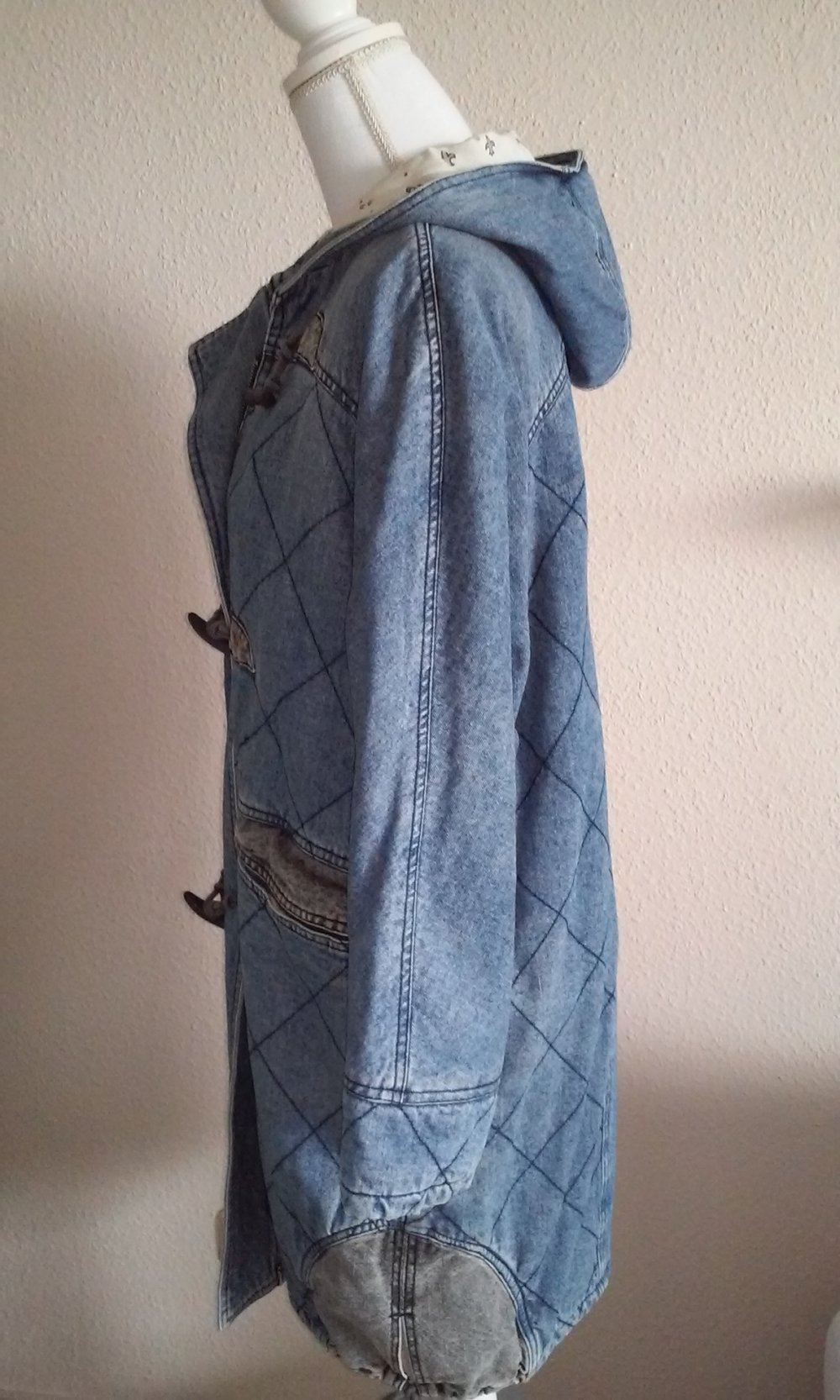  Jeansmantel Jeansparka Damen Parka Mantel Jacke Kapuzenjacke wattiert  vintage