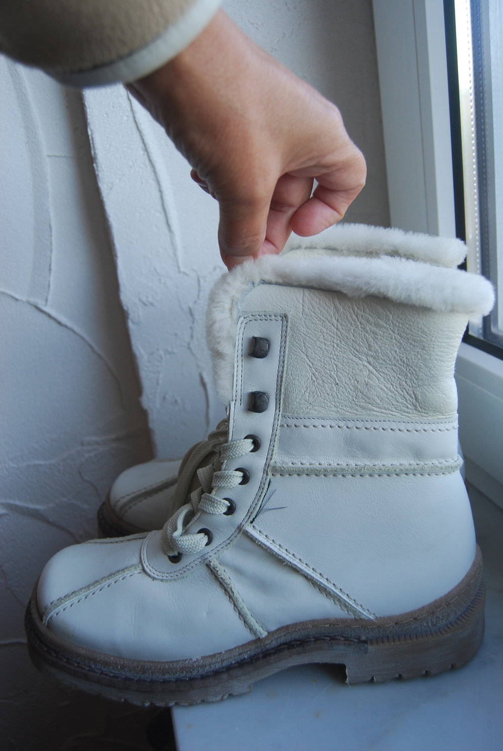 Weisse  Leder  Schnürstiefel  Boots  Trendi