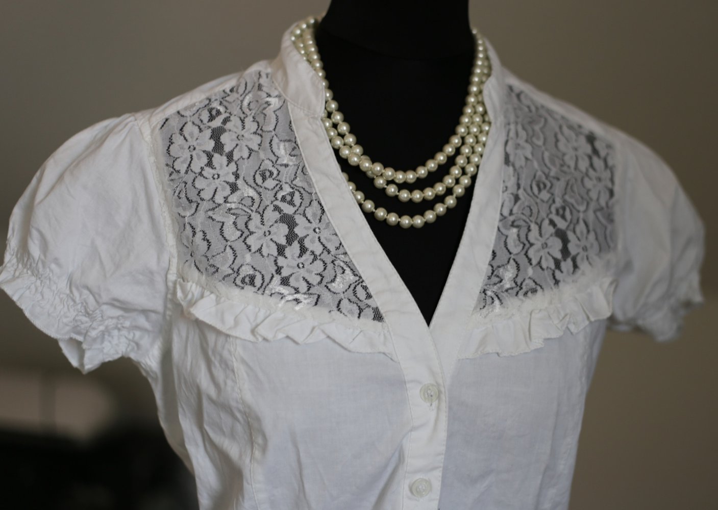 Weiße Spitzenbluse XS 34