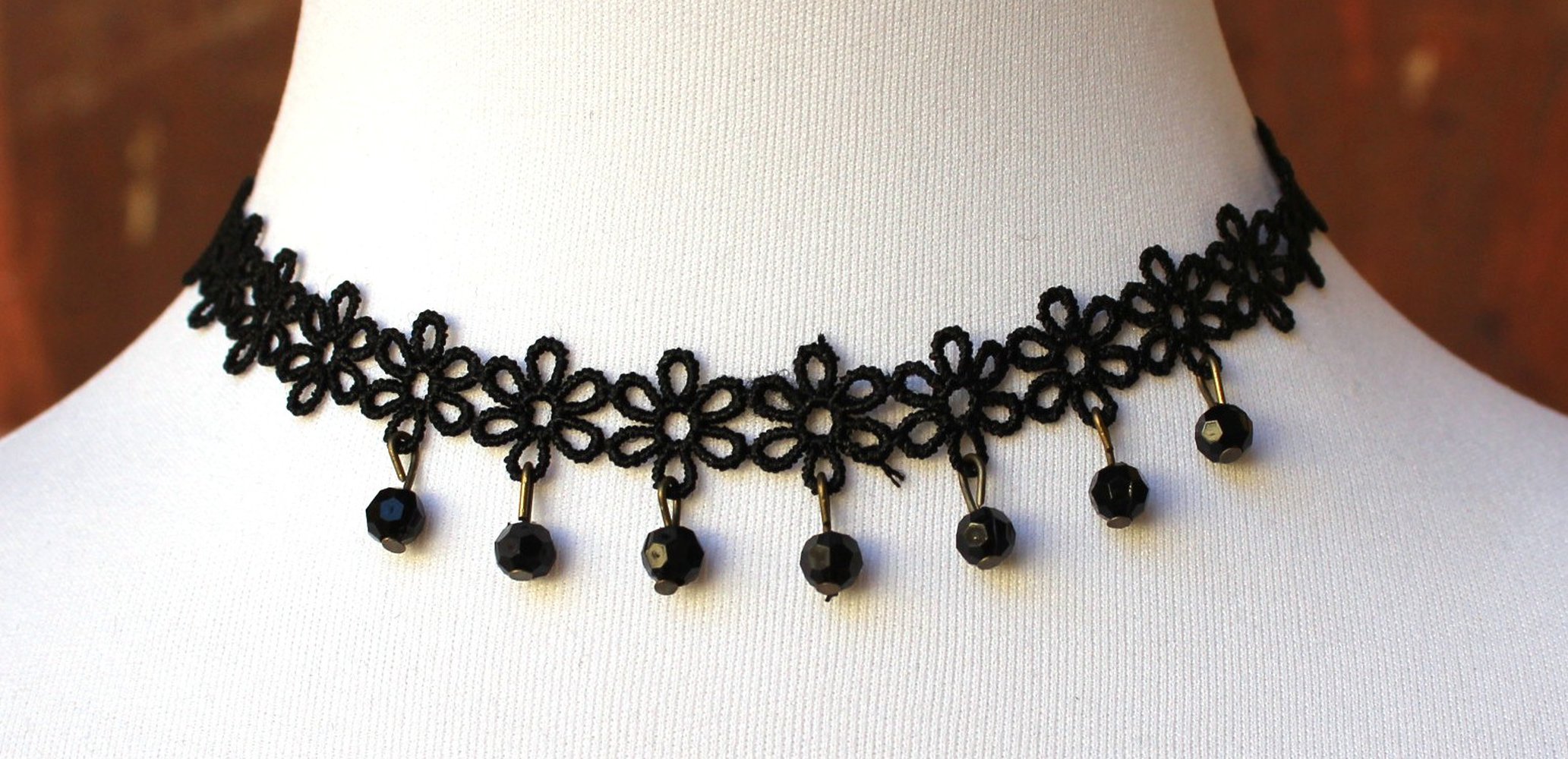 schwarze Choker Blumenkette mit Perlen