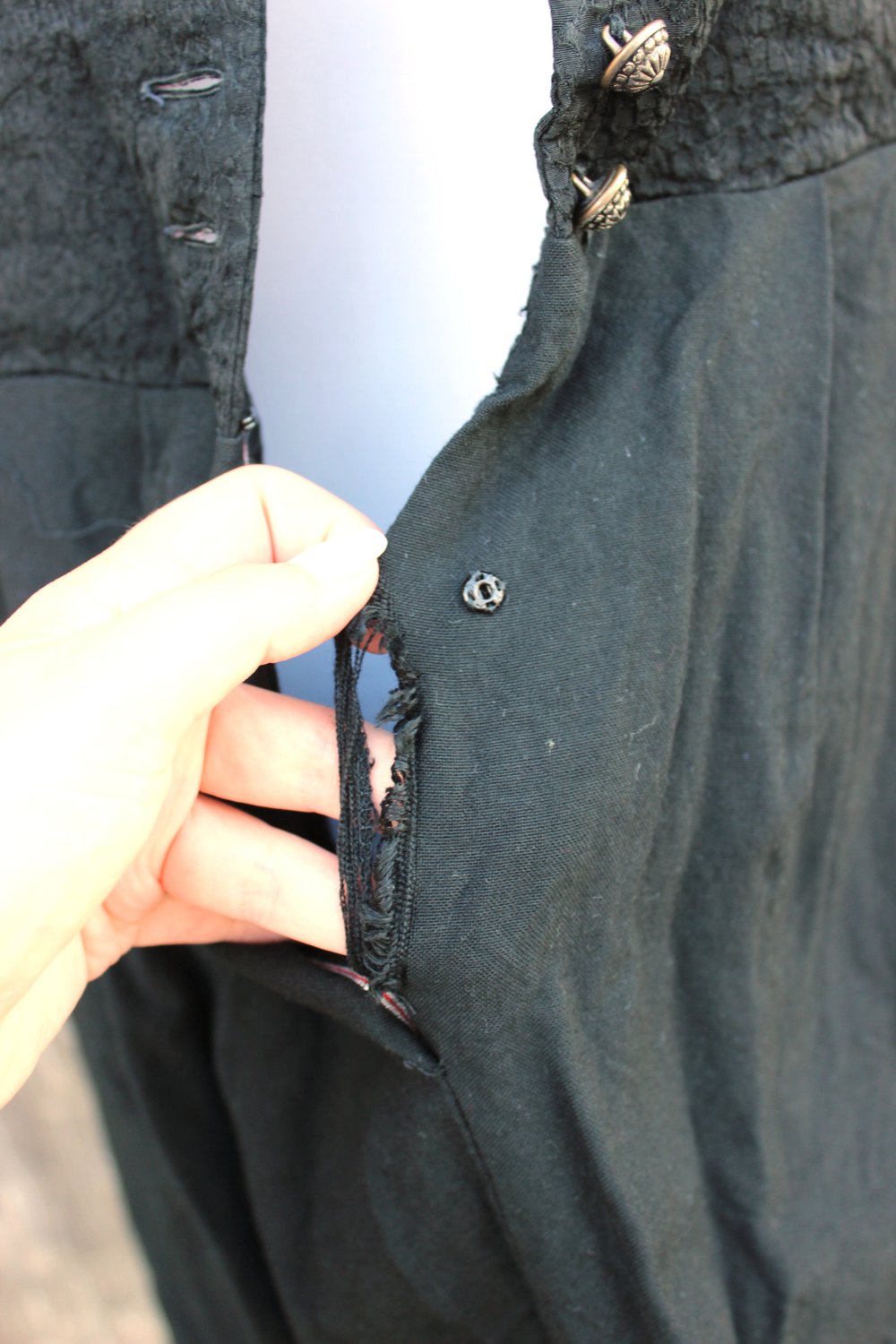 schwarzes True Vintage Dirndl mit Muster, Tostmann, ca. Größe 40