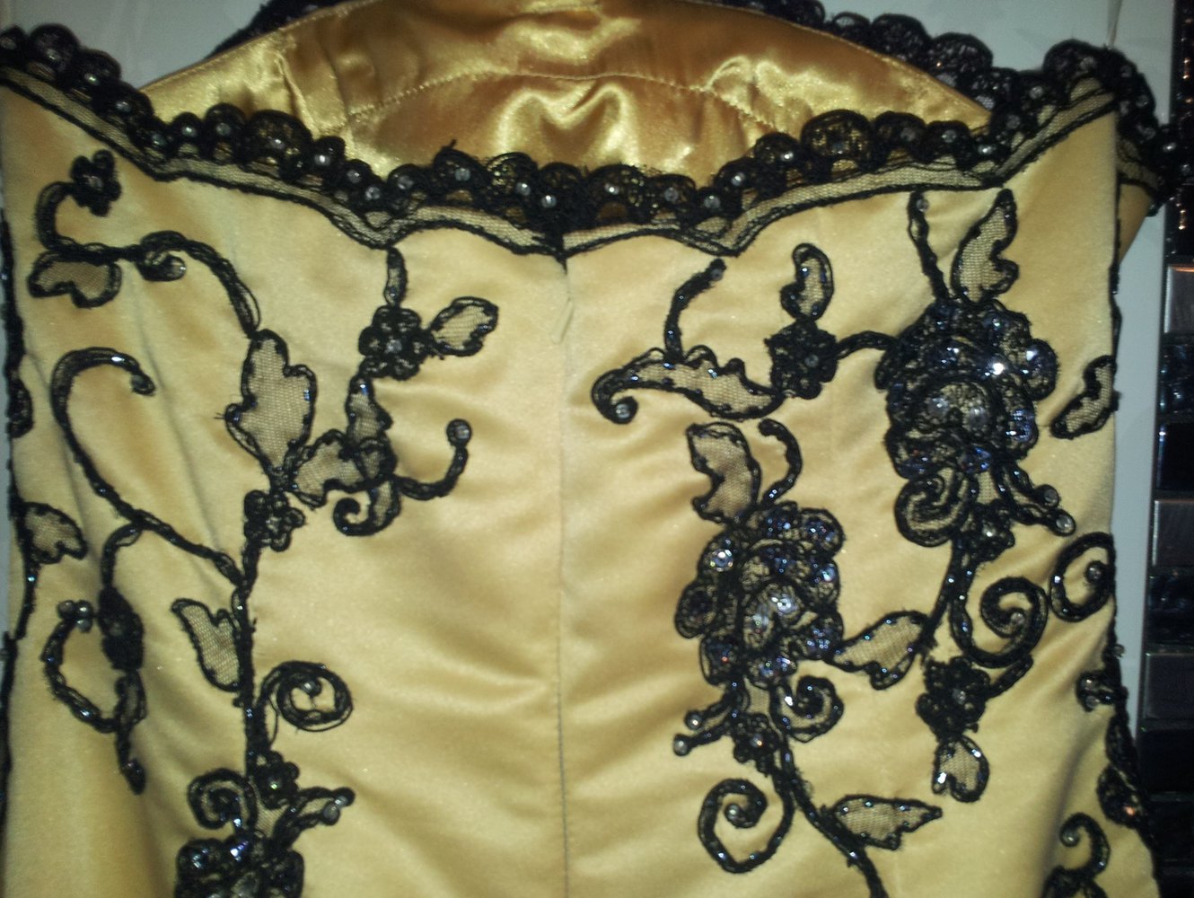 Abendkleid Ballkleid Meerjungfrau Korsage Gold Schwarz Strass Spitze