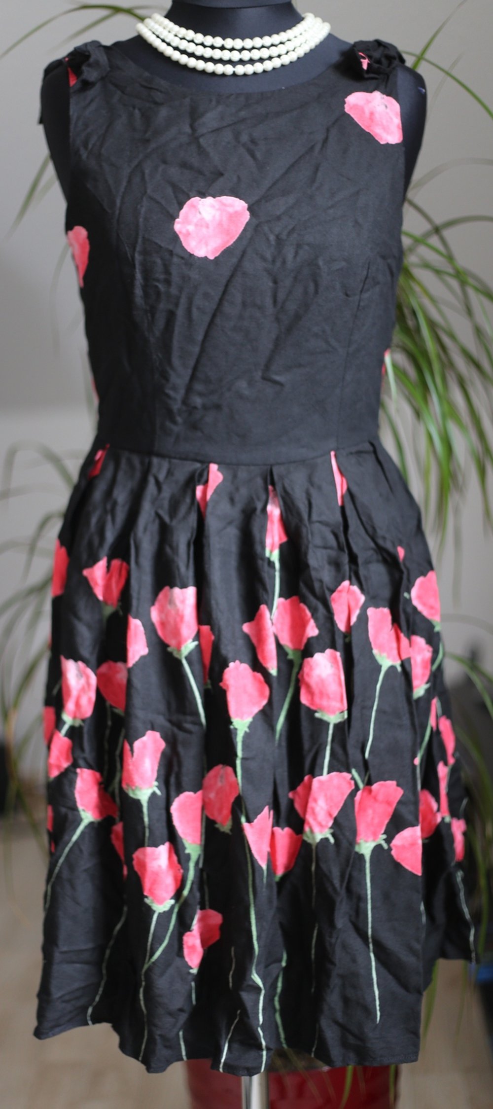Kleid Mohn Blumen Rot Schwarz XS