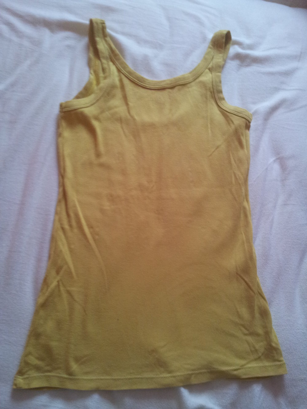  Top Tanktop gelb senf curry Druck Strass Benetton Gr. S 