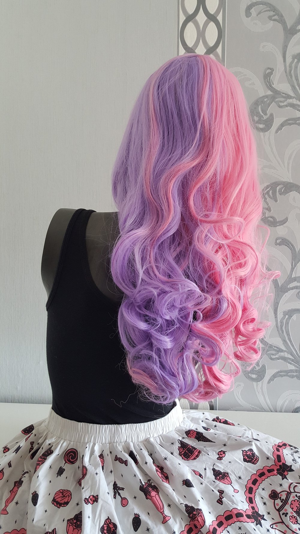 Lolita Perücke Pink Lila 2 Zöpfe Lockig Cosplay Fotoshoot Manga Anime