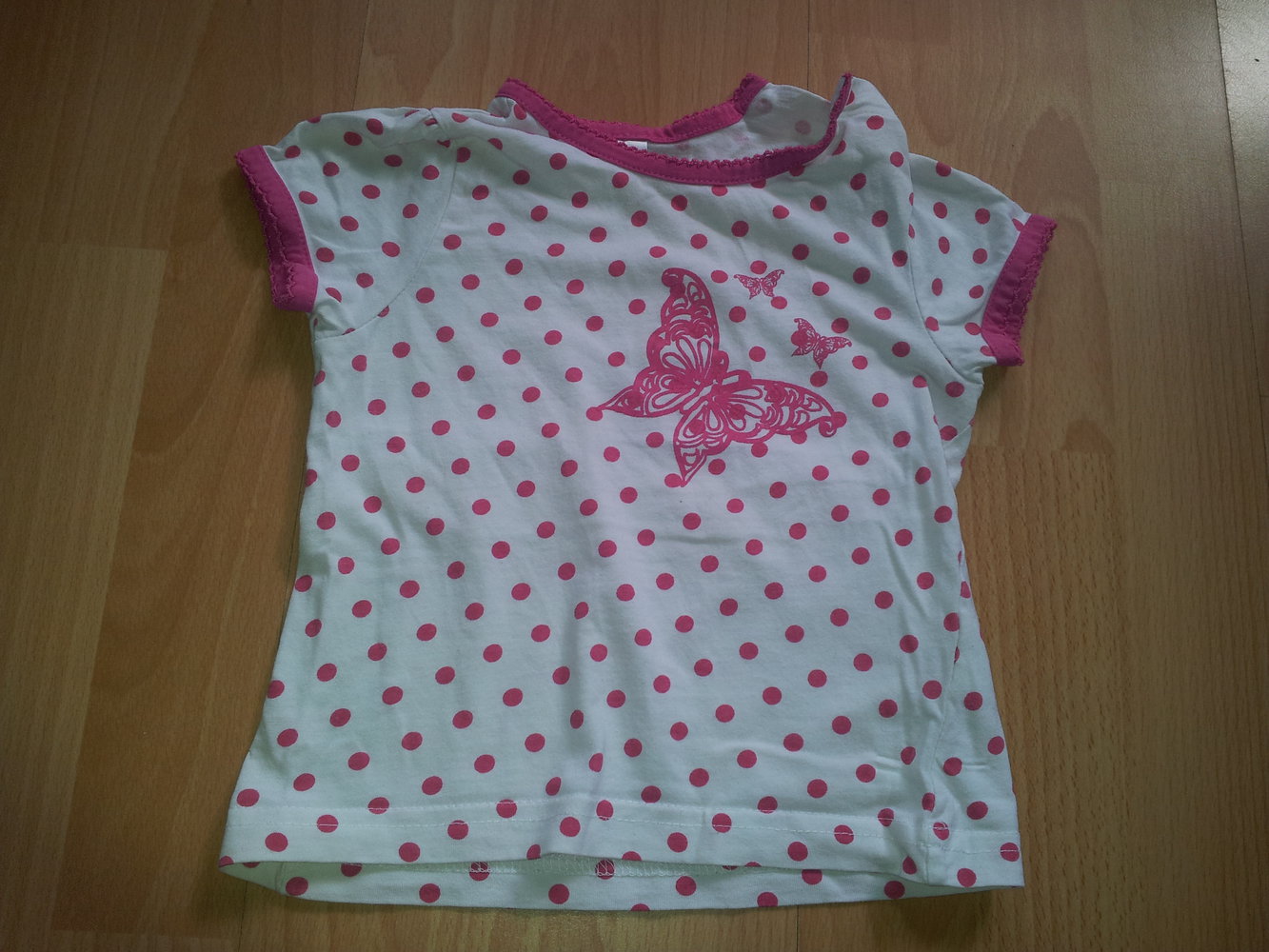 T-Shirt Schmetterling Punkte weiß rosa Gr. 74/80