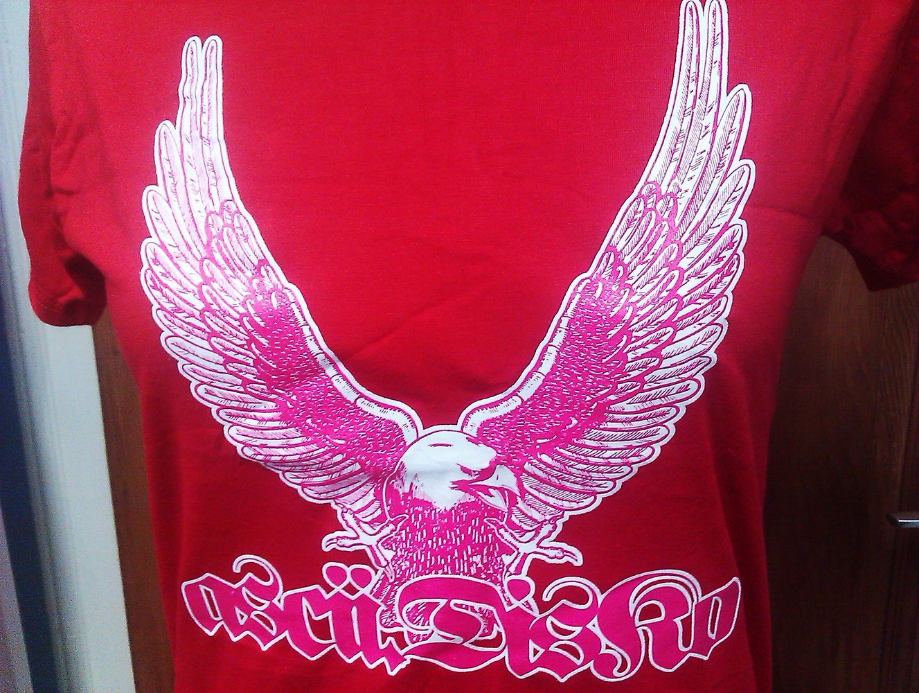 ASCII DISKO T-shirt Girlie M Skinny rot neu mit Print weiß/pink